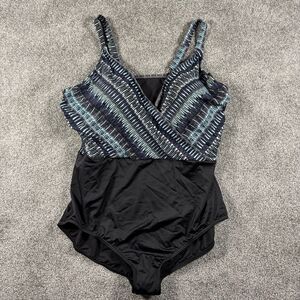 NWT Dreamsuit By Miracle Brands Womens Bathing Suit One Piece Black Blue 22W